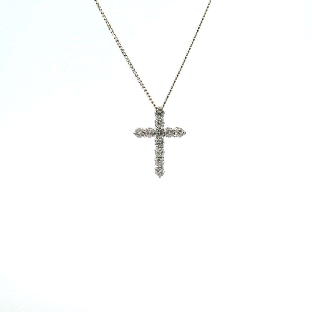 10ct White Gold 0.50ct Round Brilliant Diamond Four Claw Set Cross Pendant