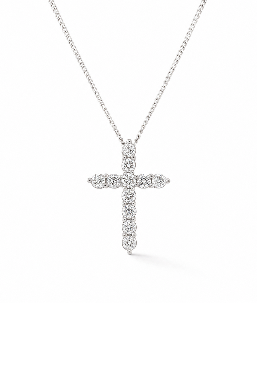 10ct White Gold Diamond Cross Pendant