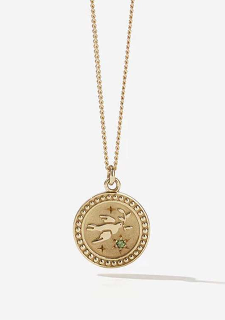 Meadowlark Gold Plated Green Sapphire Amulet Peace Necklace