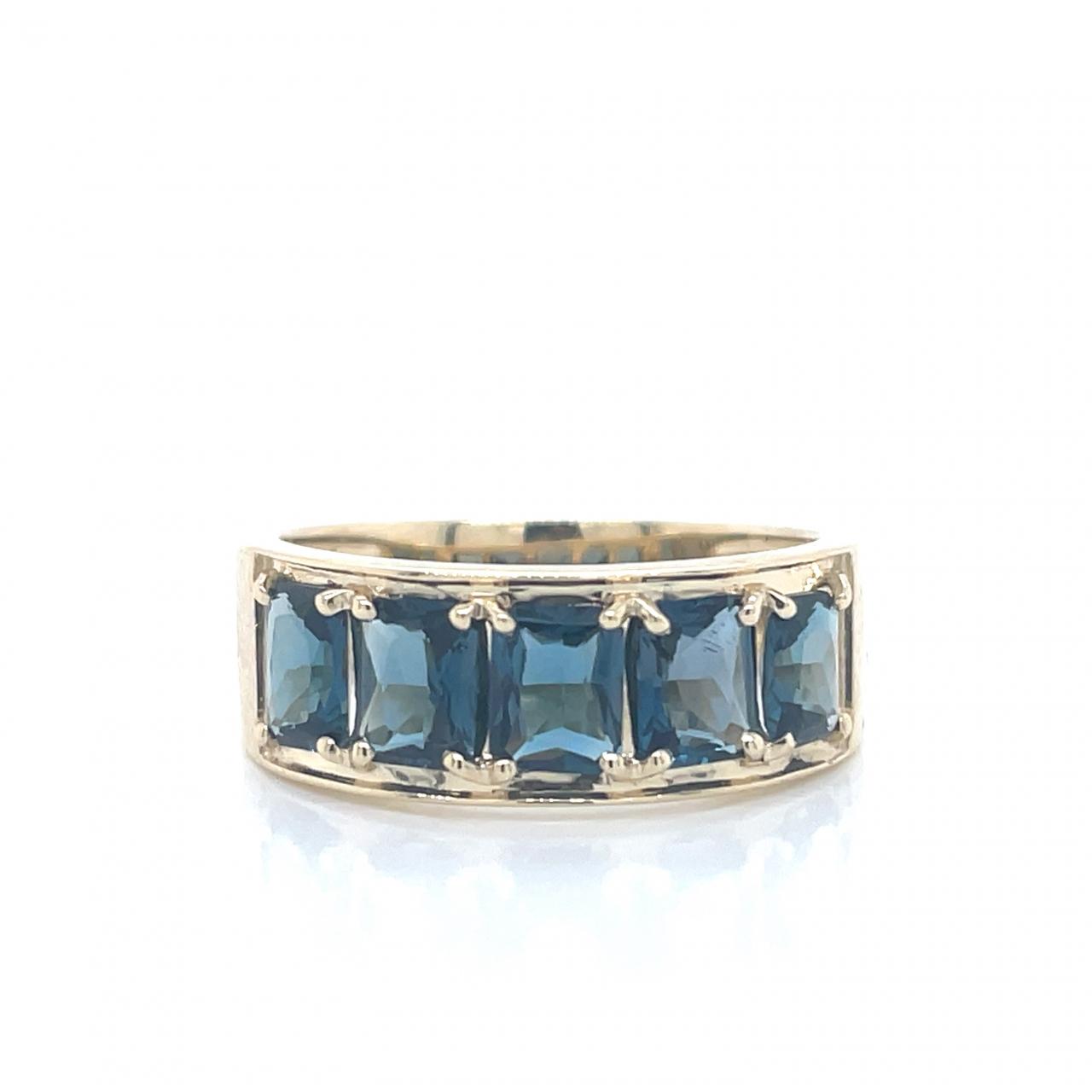 London Blue Topaz 9ct Yellow Gold Five Stone Ring