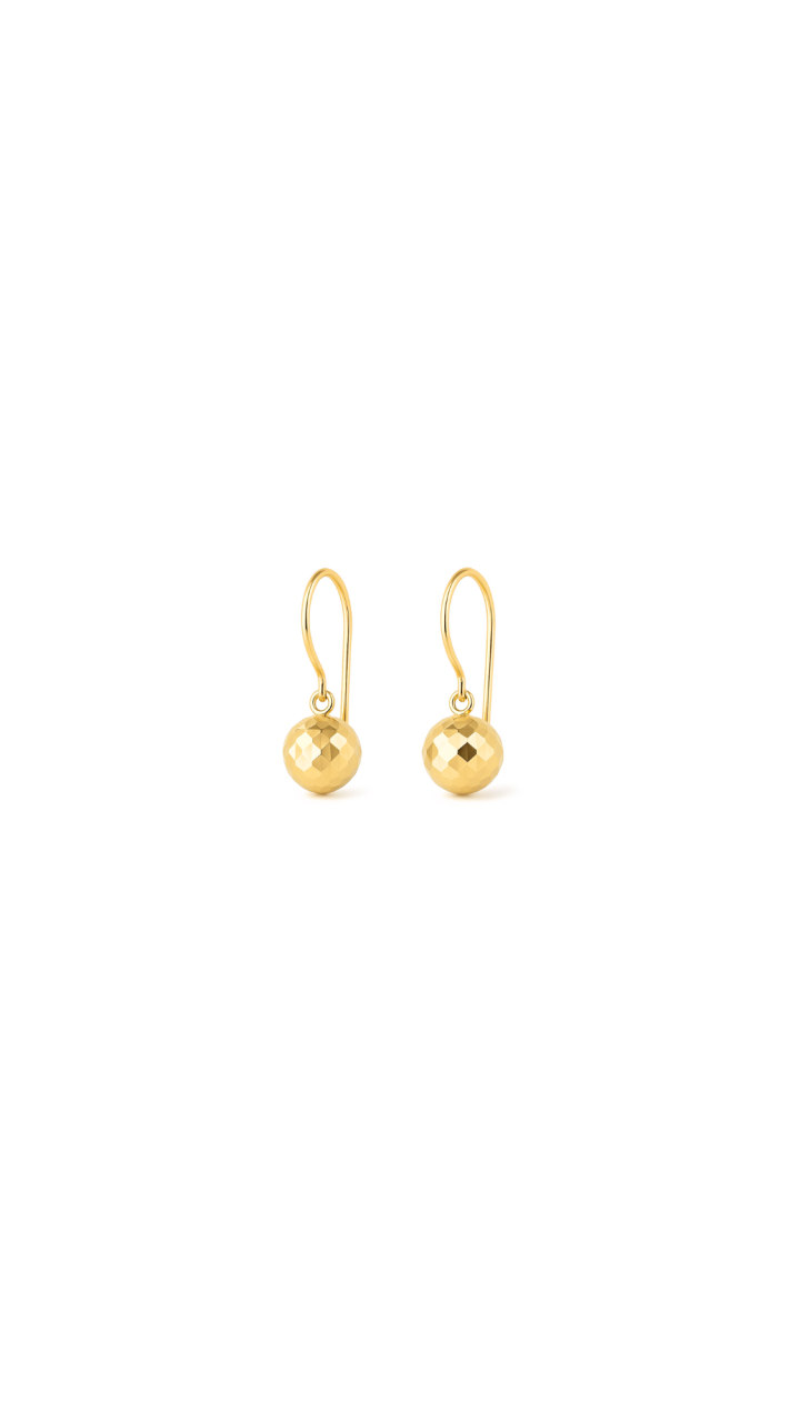 Faceted Euroball Hook Earrings 9ct Yellow Gold