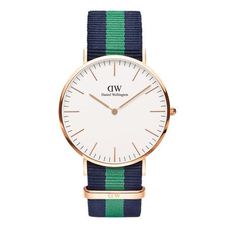 Daniel Wellington 40mm Gold Plated Nato Warwick Navy and Green Strap Watch with White Dial