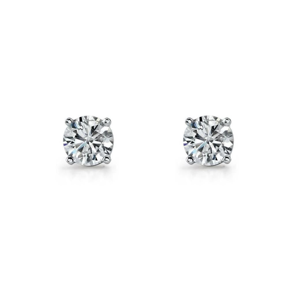 Ellani Sterling Silver 9mm Round White Cubic Zirconia Claw Stud Earrings