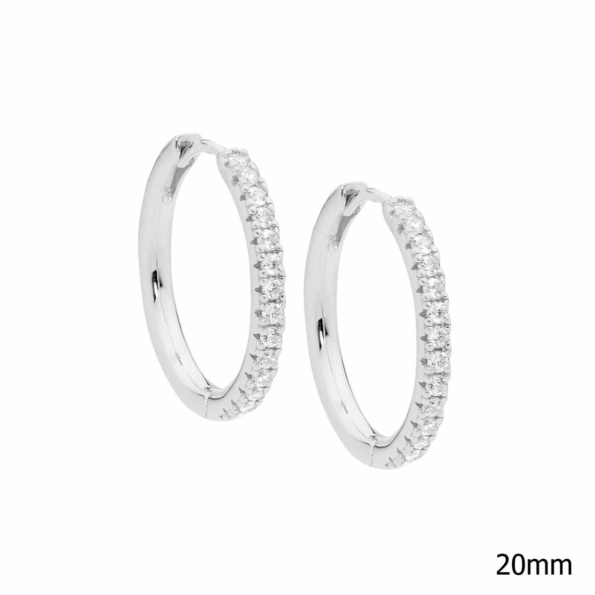 Ellani Sterling Silver Round White Cubic Zirconia 20mm Huggie Hoop Earrings