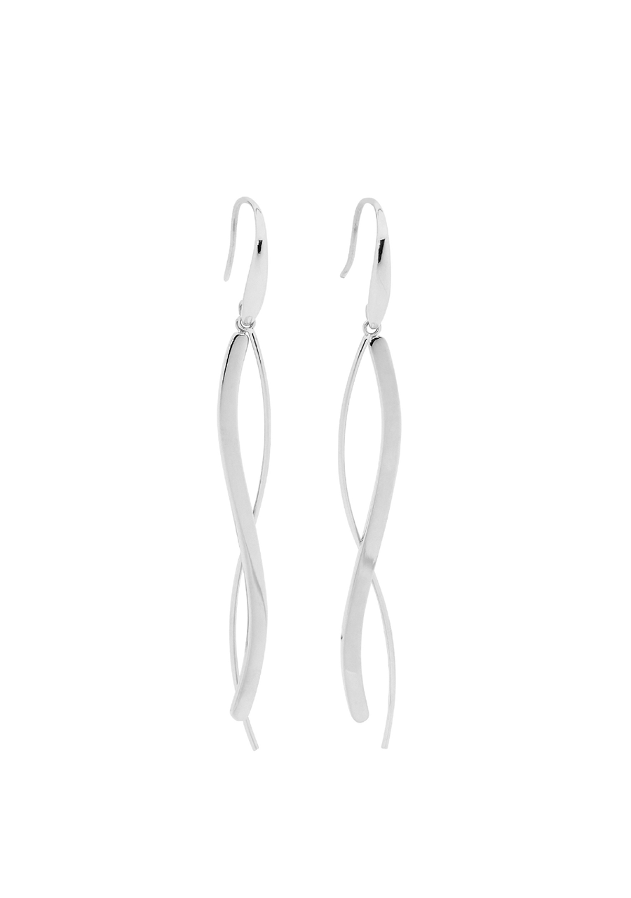 Ellani Stainless Steel Long Wave Drop Hook Earrings