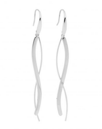 Ellani Stainless Steel Long Wave Drop Hook Earrings