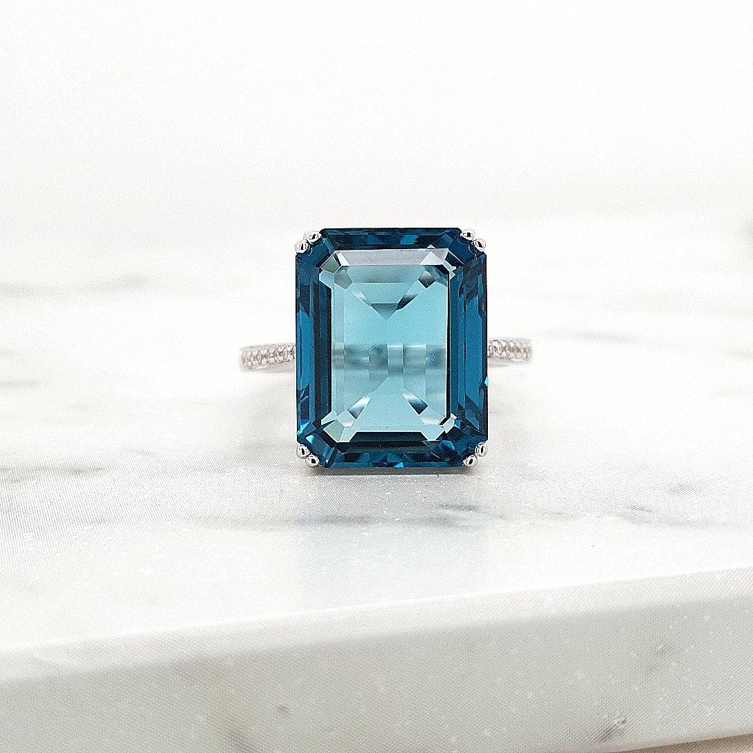 London Blue Topaz & Diamond 9ct White Gold Ring