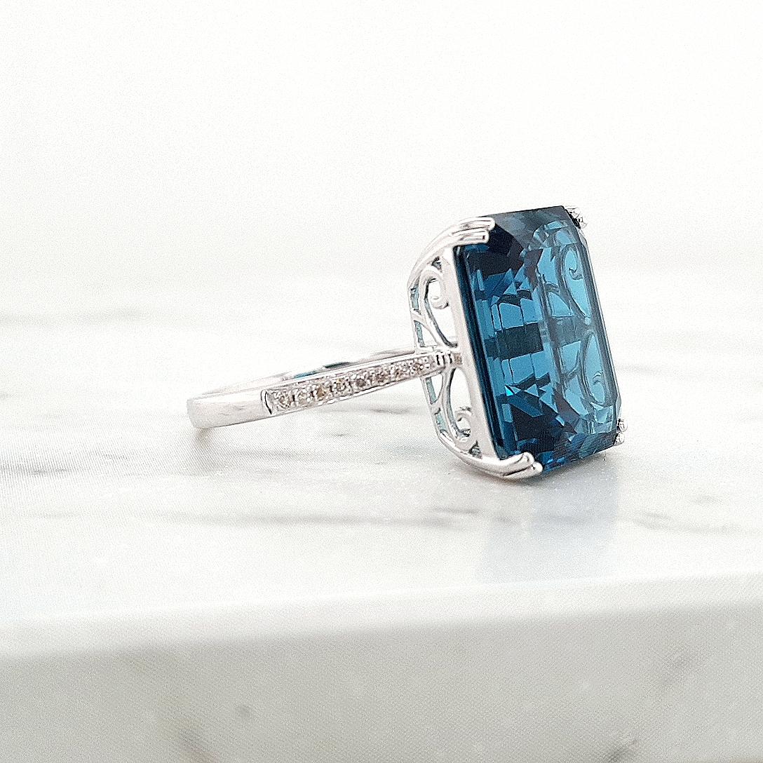 London Blue Topaz & Diamond 9ct White Gold Ring