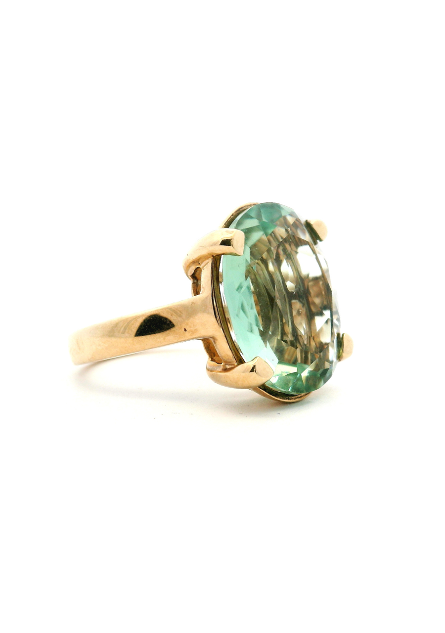 Green Amethyst 9k Yellow Gold Claw Set Ring