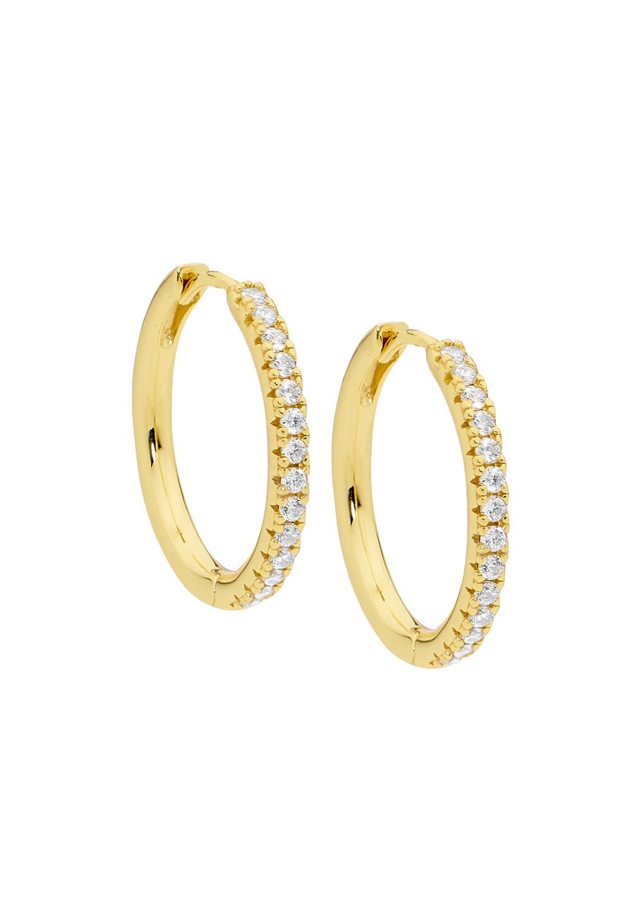 Ellani Yellow Gold Plated Round White Cubic Zirconia 20mm Huggie Hoop Earrings