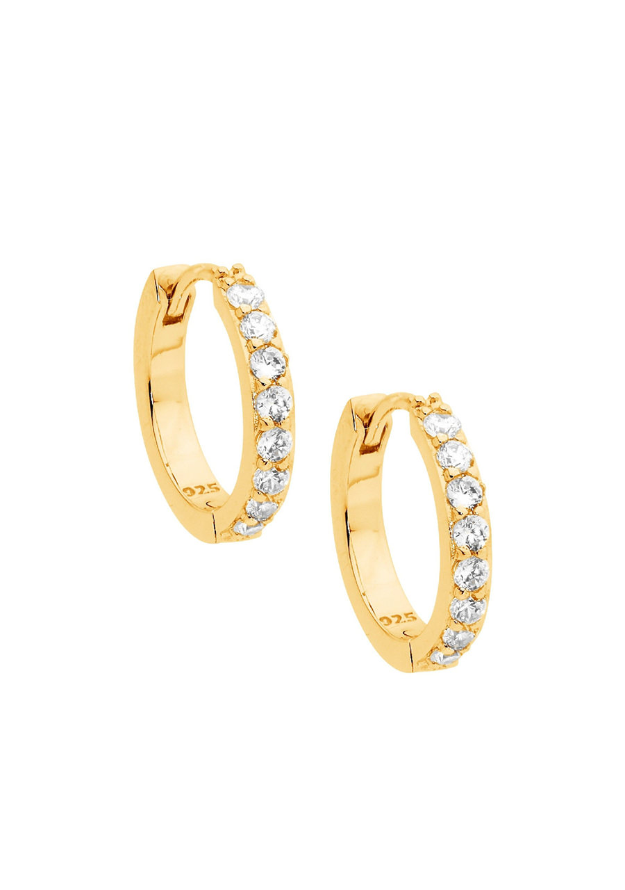 Ellani Yellow Gold Plated Cubic Zirconia Single Row 15mm Hoop Earrings