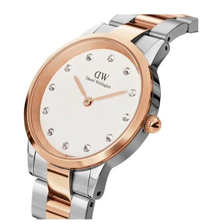 Daniel Wellington 28mm Steel and Rose Gold Plated Lumine Link Strap Watch with White Dial