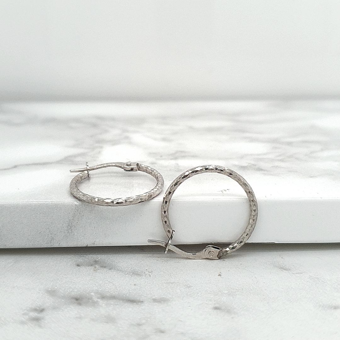 9ct white gold 15mm diamond cut tube hoop earrings
