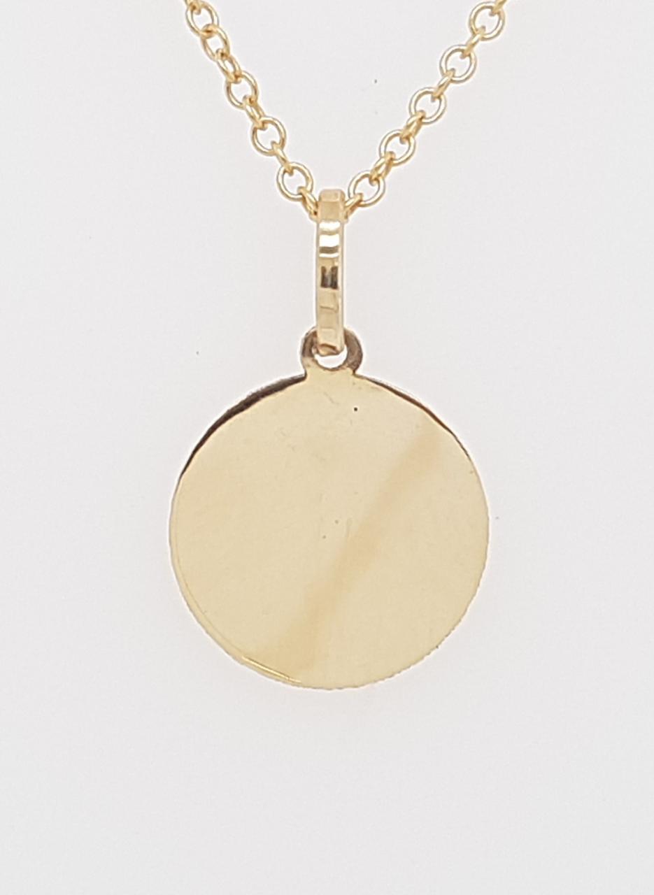9ct Yellow Gold Plain Round Disc 12mm Pendant ONLY