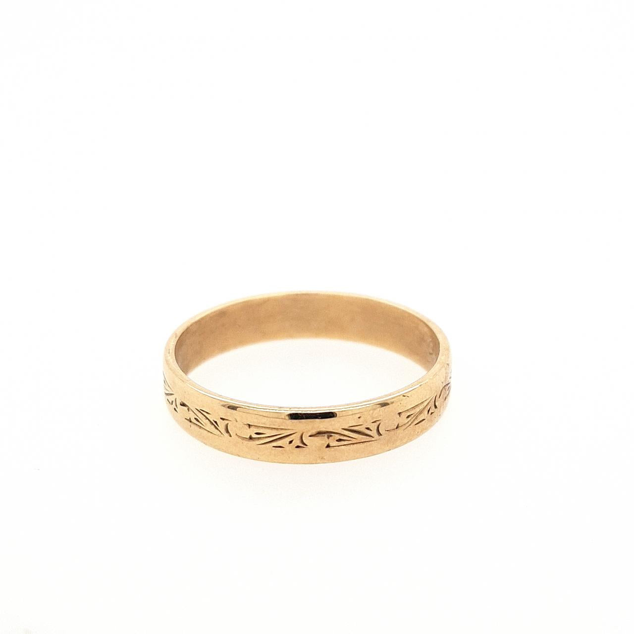 Estate 9ct Yellow Gold Engraved 3.85mm Wide Band Ring