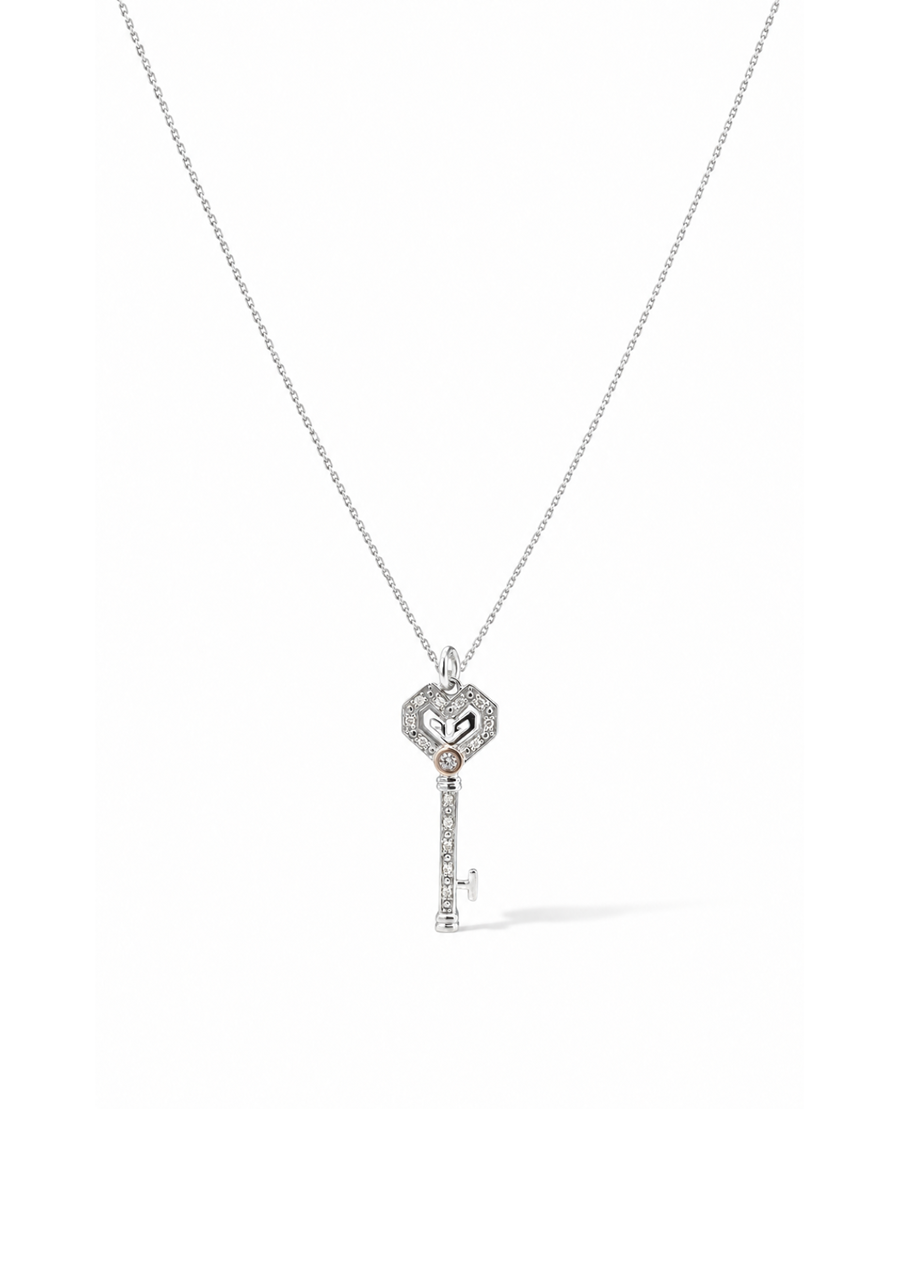 9ct white gold Pink and White Diamond Key Pendant