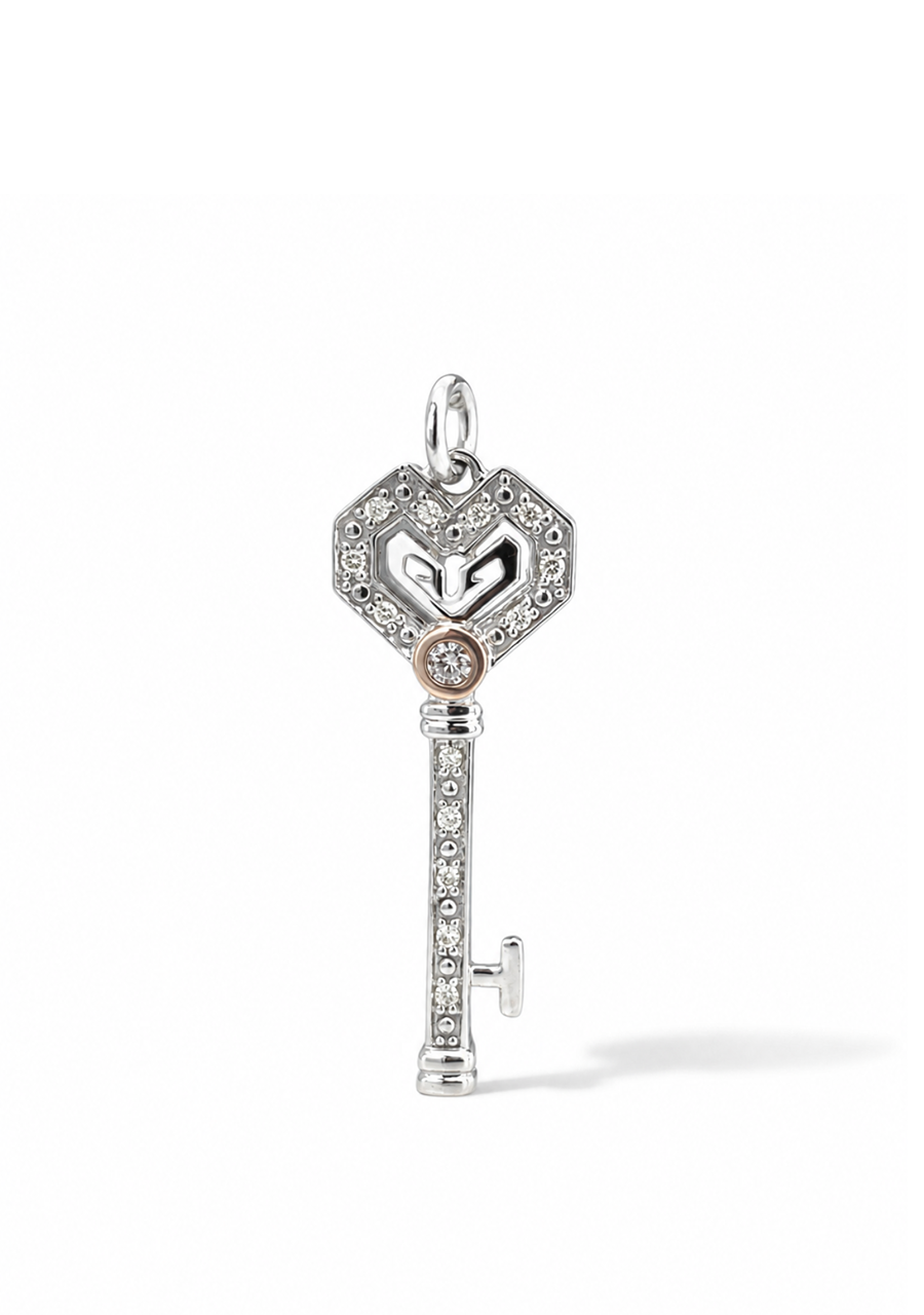 9ct white gold Pink and White Diamond Key Pendant