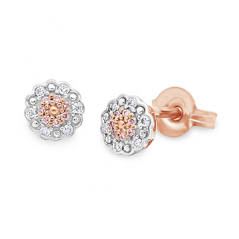 9ct Rose Gold Pink and White Diamond Stud Earrings