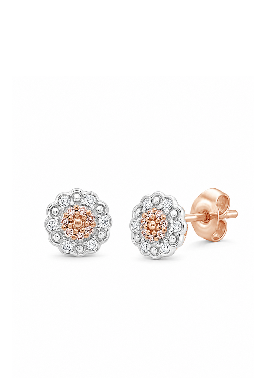 9ct Rose Gold Pink and White Diamond Stud Earrings