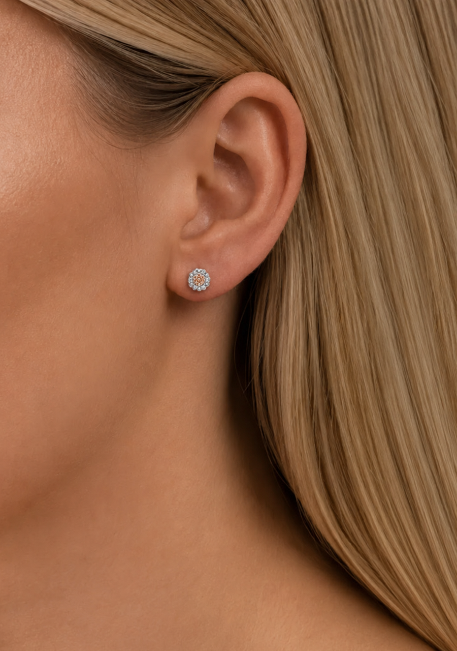 9ct Rose Gold Pink and White Diamond Stud Earrings