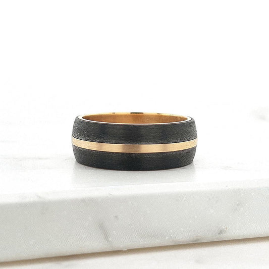 9ct Yellow Gold & Brushed Carbon Fibre 8mm Ring