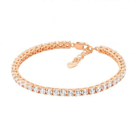 Ellani Sterling Silver Rose Gold Plated CZ Tennis Bracelet with Extension Chain
