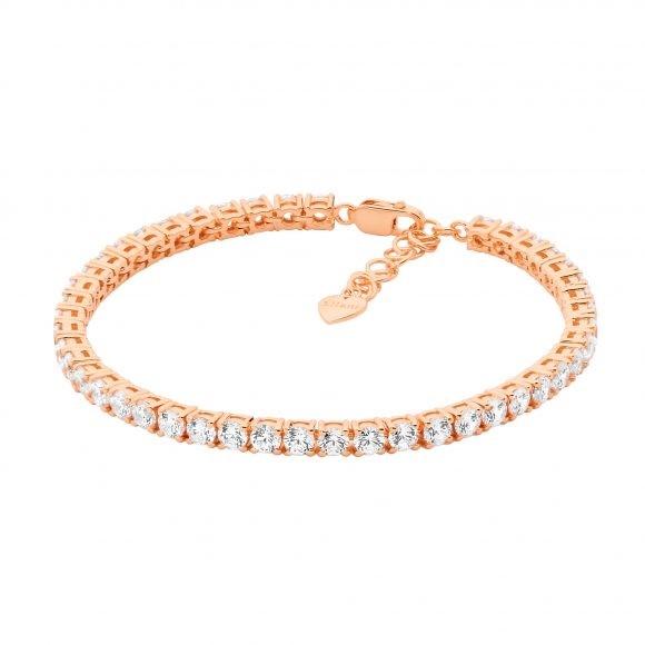 Ellani Sterling Silver Rose Gold Plated CZ Tennis Bracelet with Extension Chain