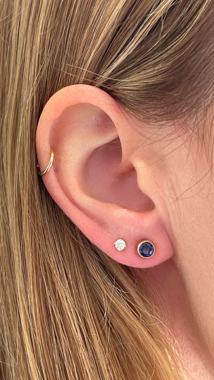 Sapphire Bezel Set Stud Earrings in 9ct Yellow Gold