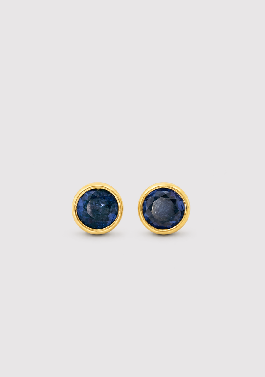 Sapphire 9k Yellow Gold Bezel Set Stud Earrings