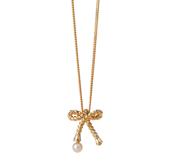 Karen Walker 9ct Yellow Gold Love Knot Necklace with Fresh Water Pearl