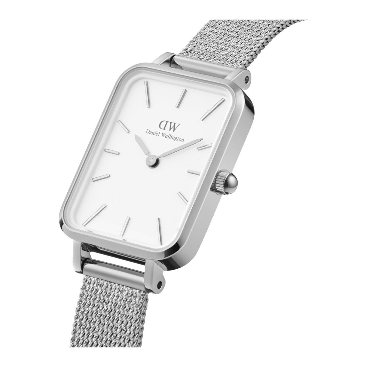 Daniel Wellington 20x26 Silver Quadro Pressed Mesh Strap Watch with White Dial