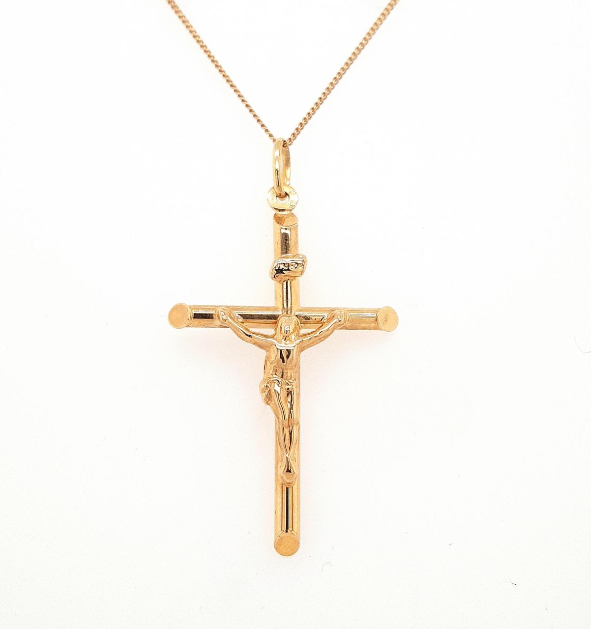 9ct Yellow Gold 42mm Tubular Crucifix Pendant