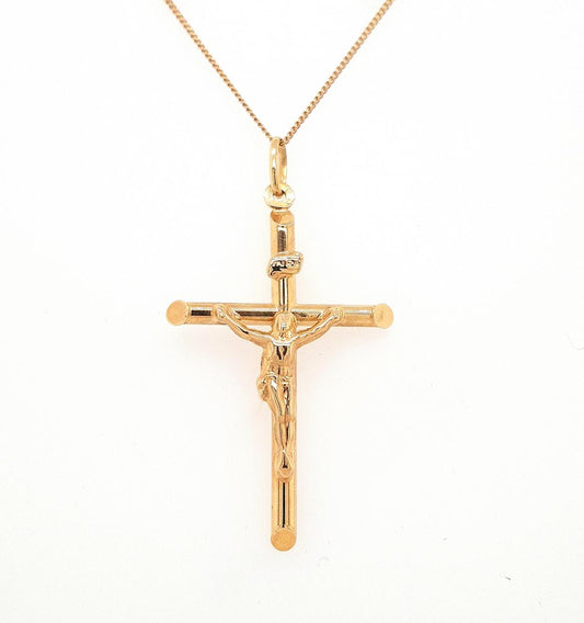 9ct Yellow Gold 42mm Tubular Crucifix Pendant ONLY