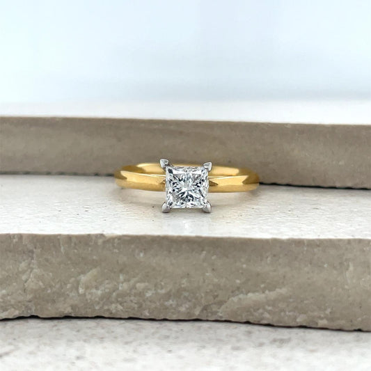 Scarlett Setting - 18ct Yellow & White Gold 1.01ct Princess Cut Diamond Solitaire Ring