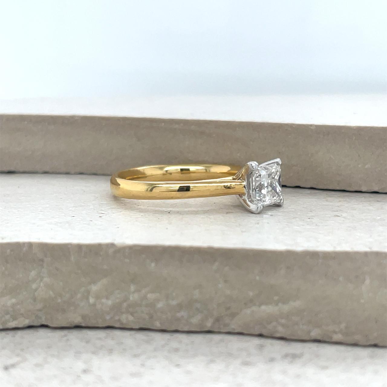 Scarlett Setting - 18ct Yellow & White Gold 1.01ct Princess Cut Diamond Solitaire Ring