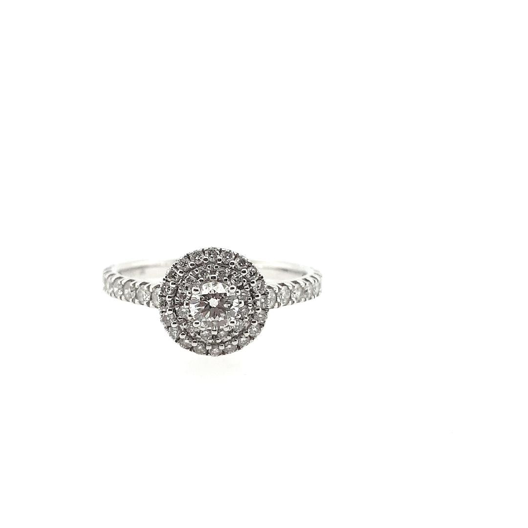 18ct white gold Diamond double halo ring with diamond set shoulders