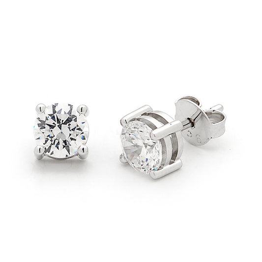 9ct White Gold 0.50ct Round Brilliant Diamond Six Claw Stud Earrings
