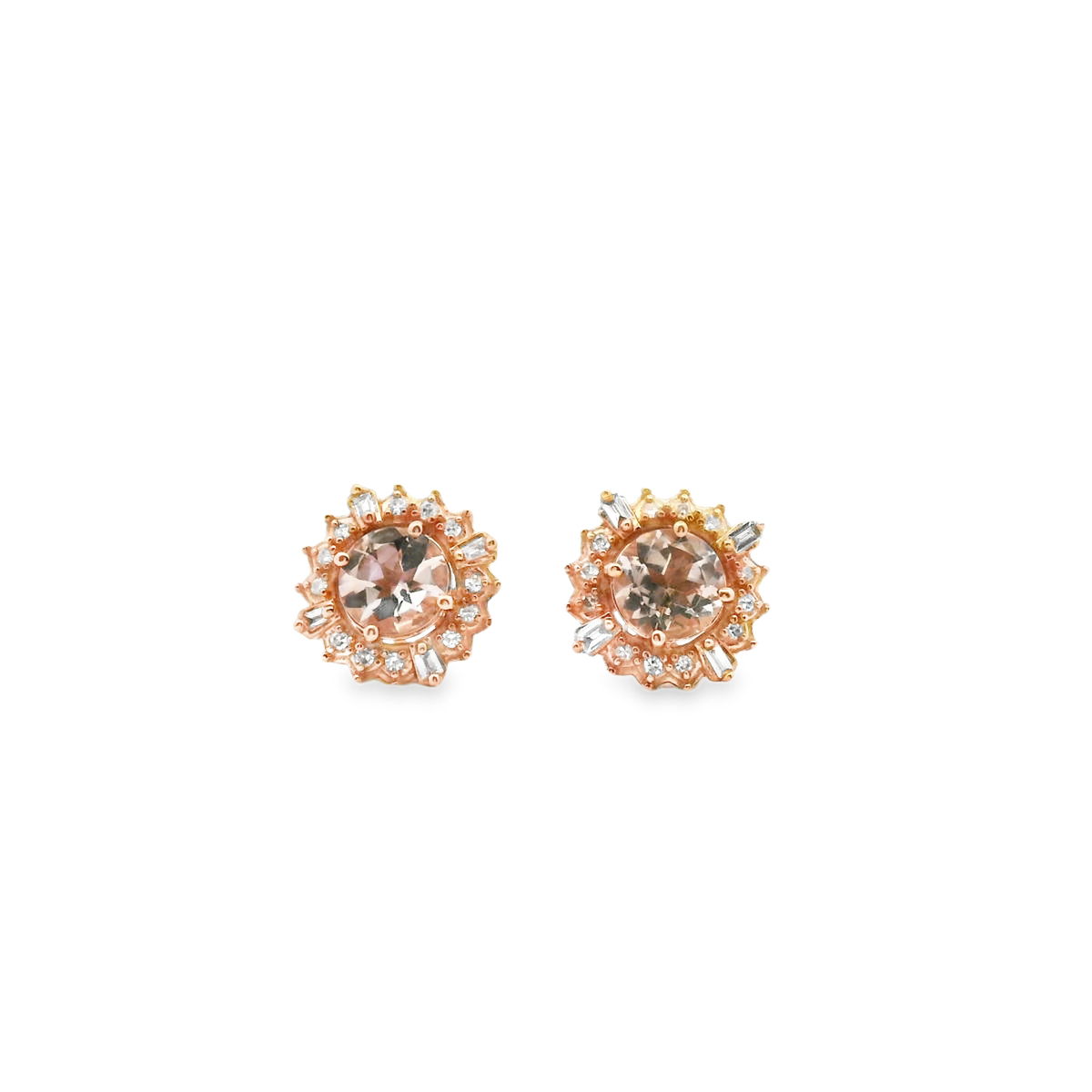 Morganite & Diamond 9k Rose Gold Mixed Shape Cluster Stud Earrings