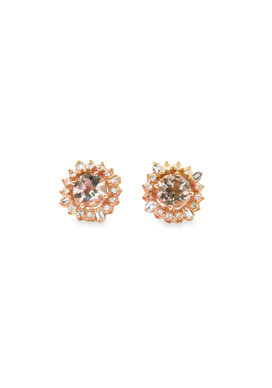9ct Rose Gold Morganite & Diamond Mixed Shape Cluster Stud Earrings