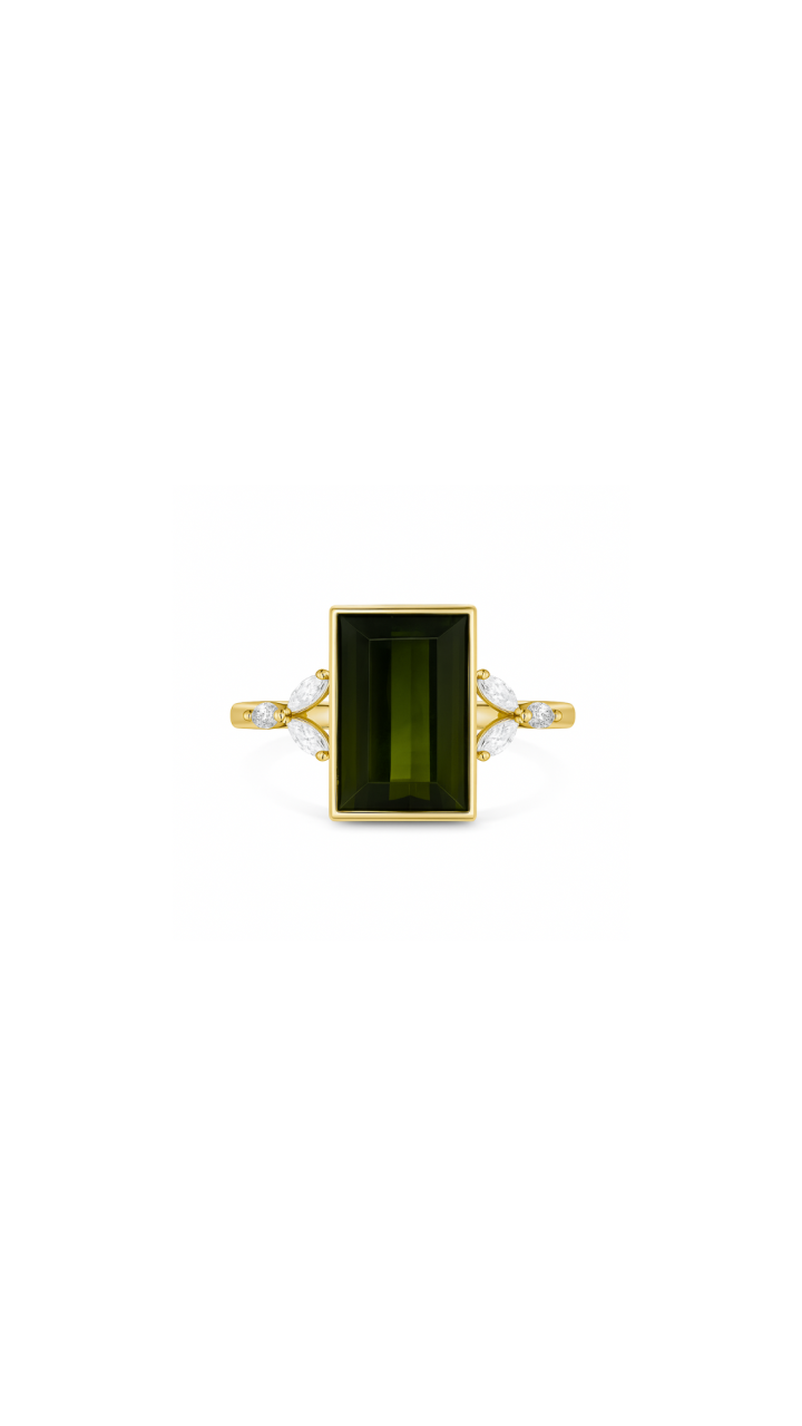 Tourmaline & Diamond Bezel Set Ring in 9ct Yellow Gold