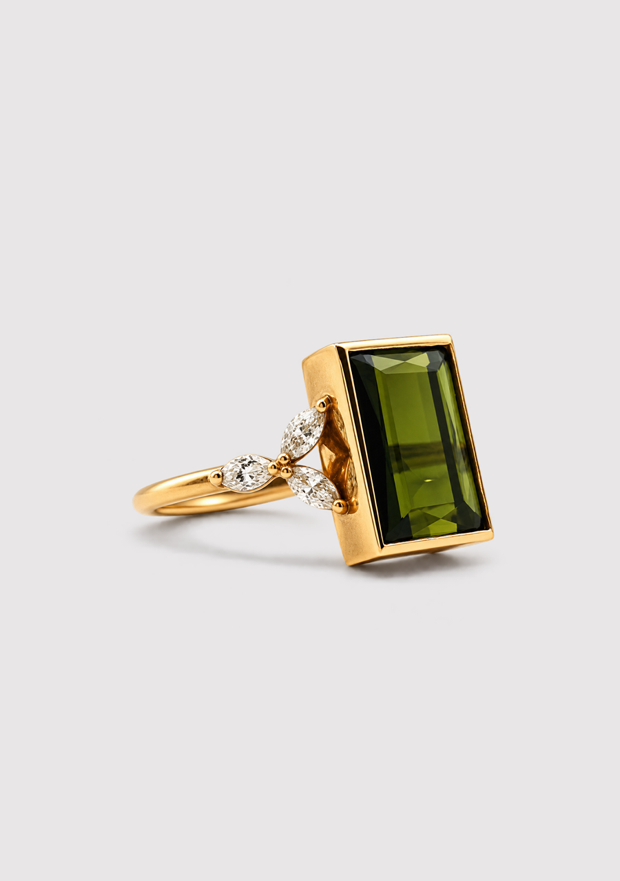Tourmaline & Marquise Diamond 9ct Yellow Gold Ring