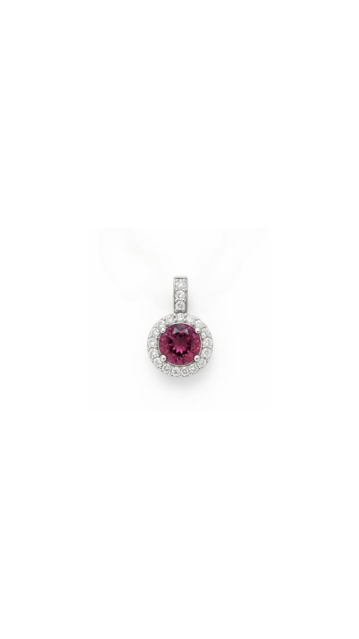 Pink Tourmaline & Diamond Halo Pendant in 9ct White Gold