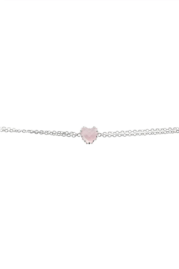 Stolen Girlfriends Club Silver Love Claw Bracelet with Rose Quartz 17cm + 3cm Extender