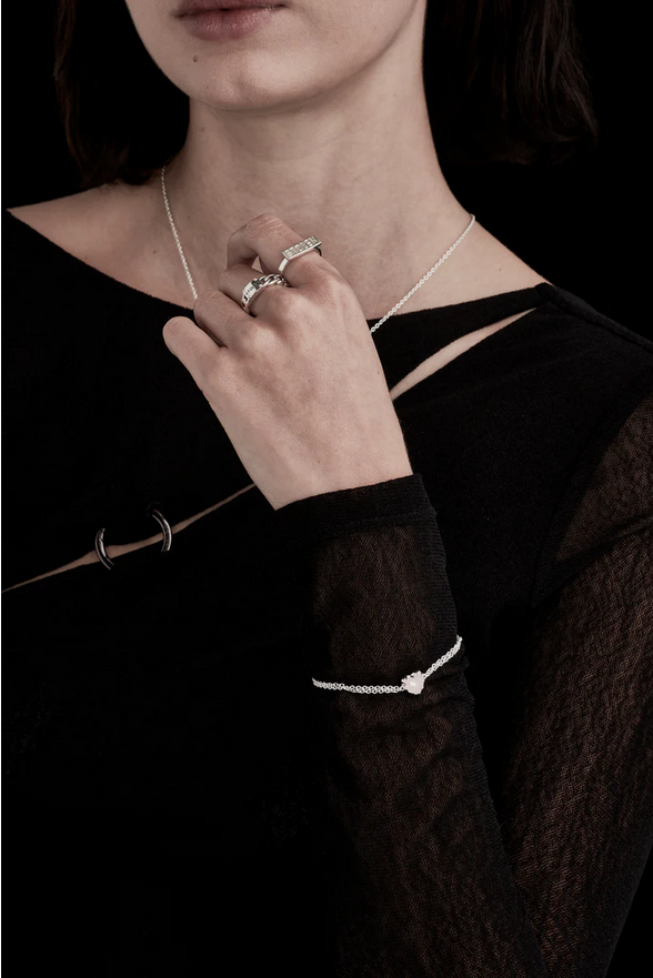 Stolen Girlfriends Club Silver Love Claw Bracelet with Rose Quartz 17cm + 3cm Extender