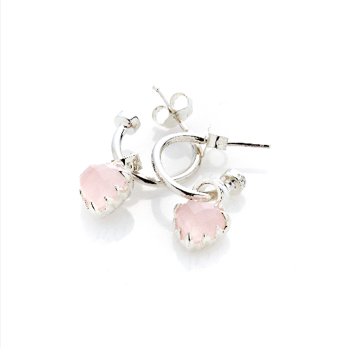 Stolen Girlfriends Club Silver Love Anchor with Rose Quartz Hoop Drop Earrings