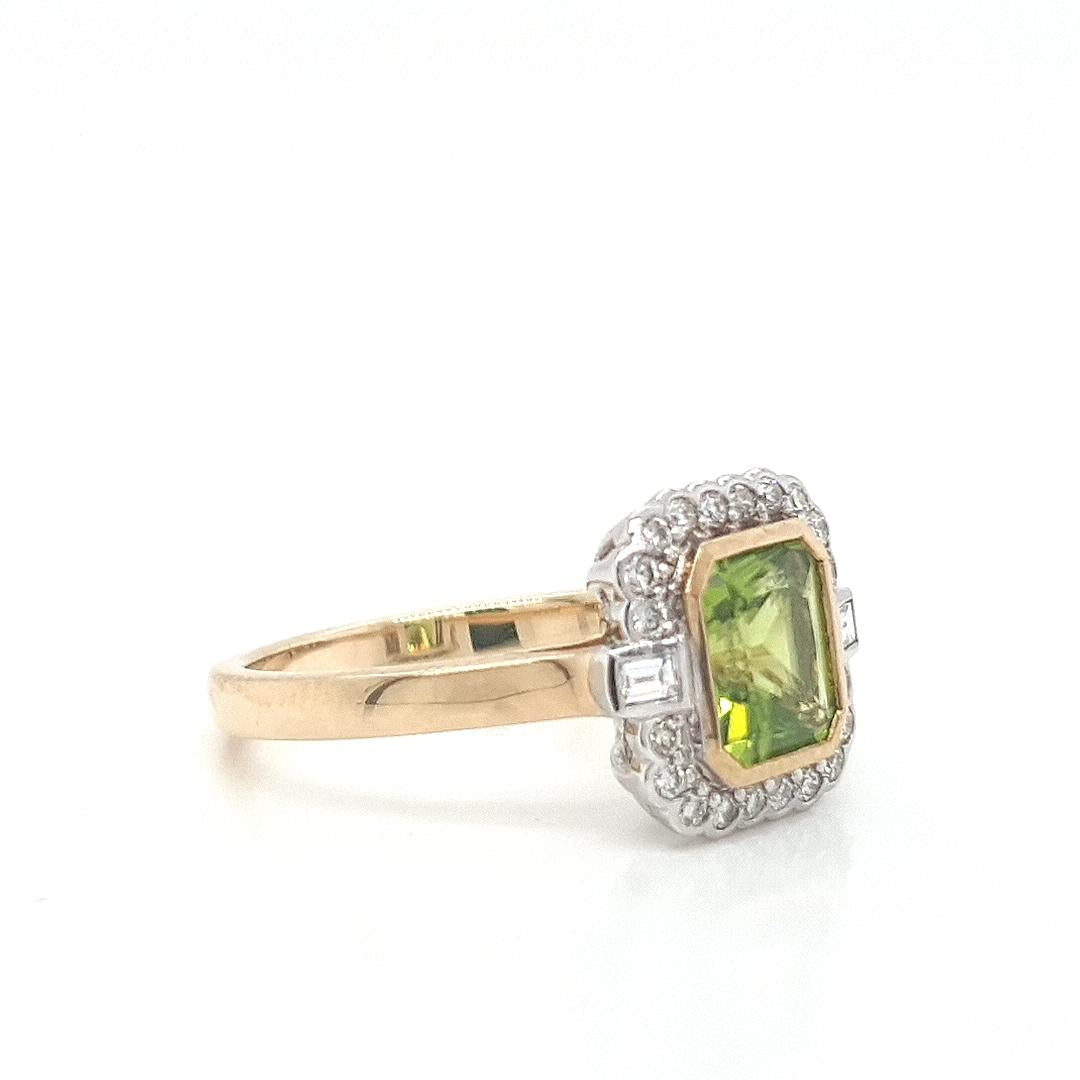 Peridot & Diamond 9k Yellow & White Gold Halo Ring