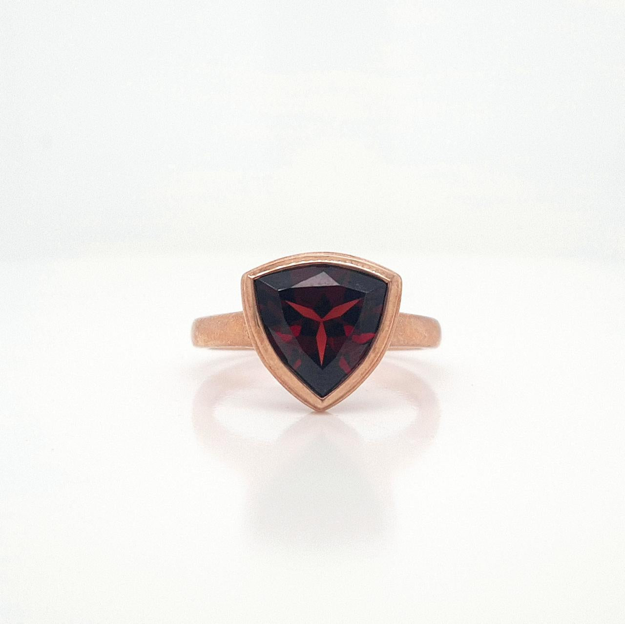 Garnet 9k Rose Gold Trilliant Cut Bezel Set Ring