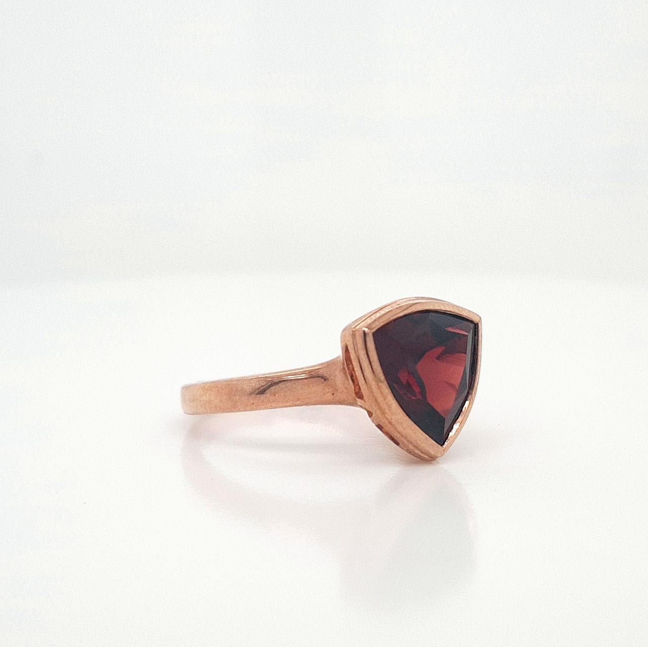 Garnet 9k Rose Gold Trilliant Cut Bezel Set Ring