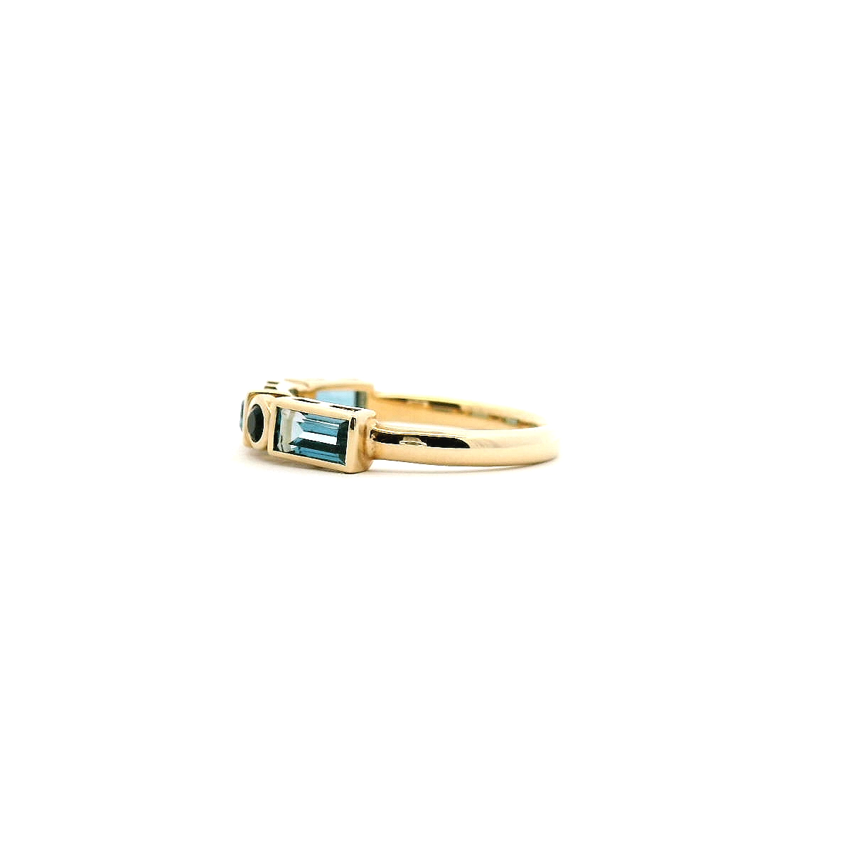 London Blue Topaz & Diamond 9k Yellow Gold Bezel Set Band