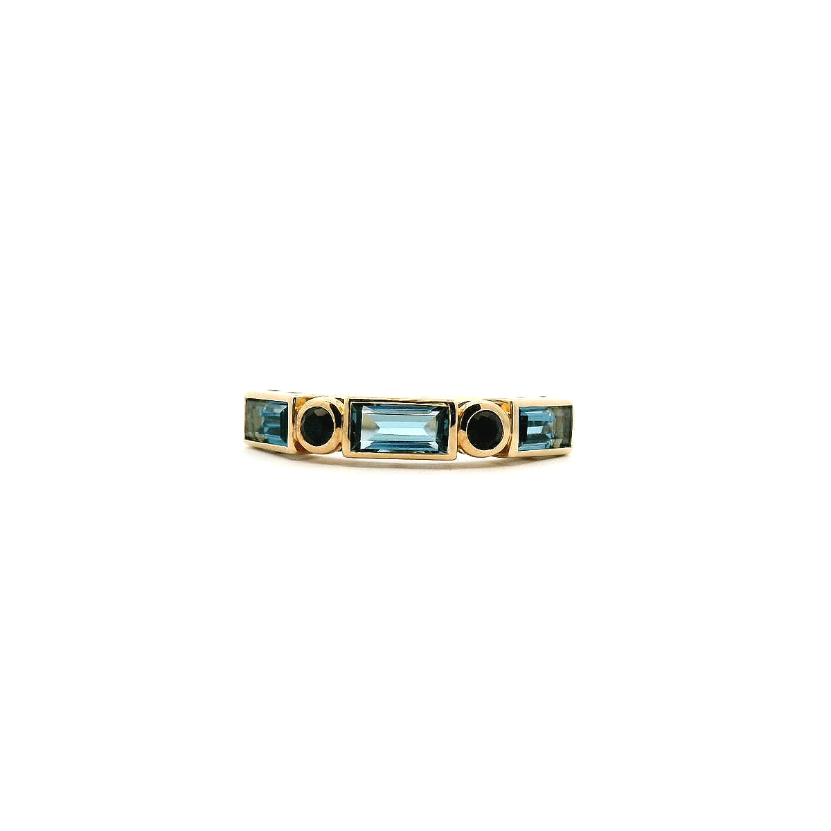 London Blue Topaz & Diamond 9k Yellow Gold Bezel Set Band
